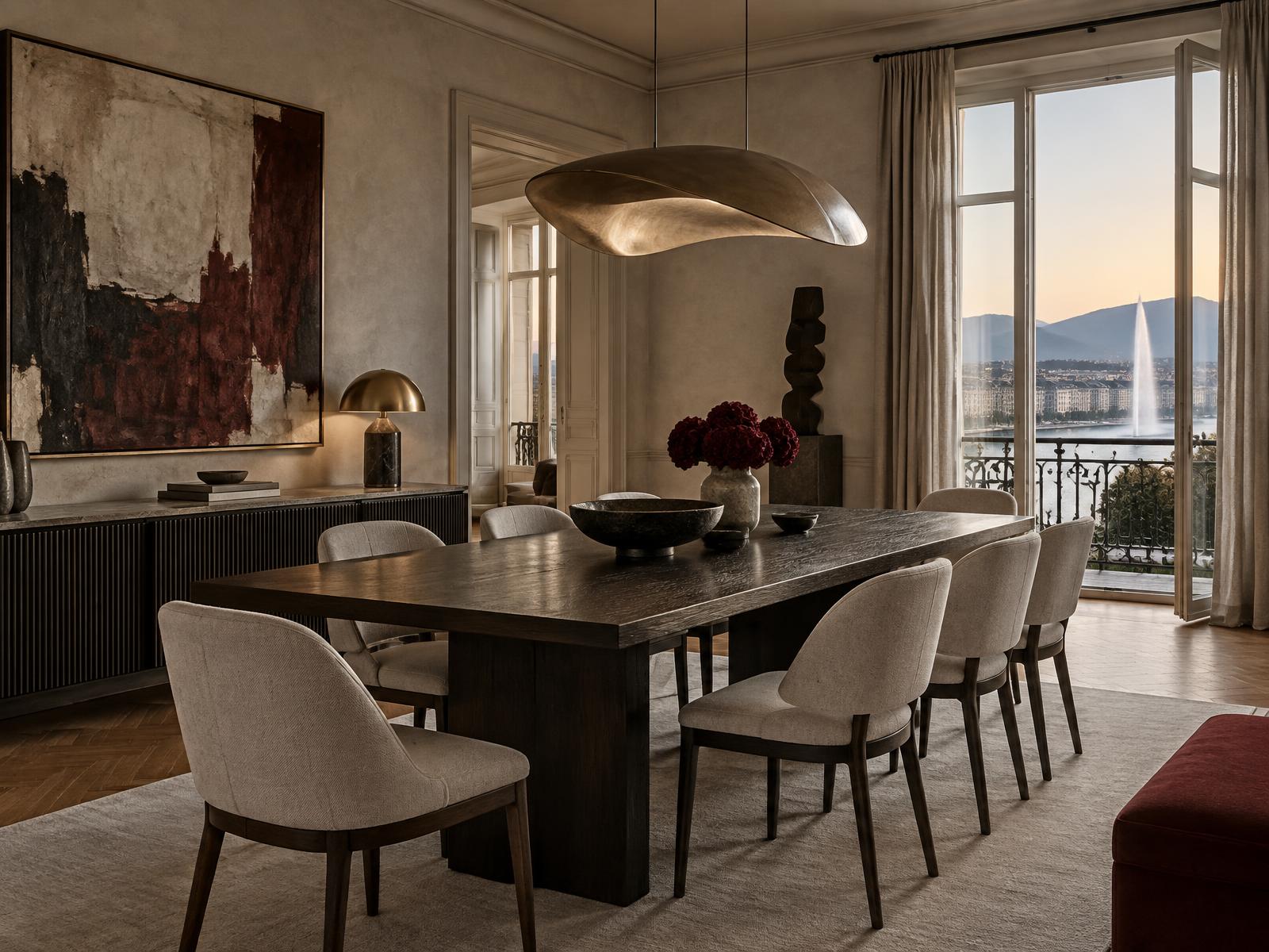 Contemporary dining room overlooking Geneva
